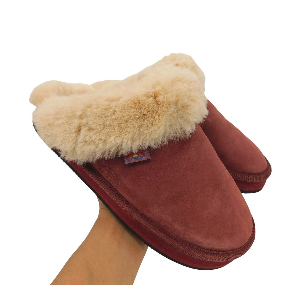 Rainbow Sandals Women's Small Sunset Slipper Red‎ Suede Sheepskin Slip On